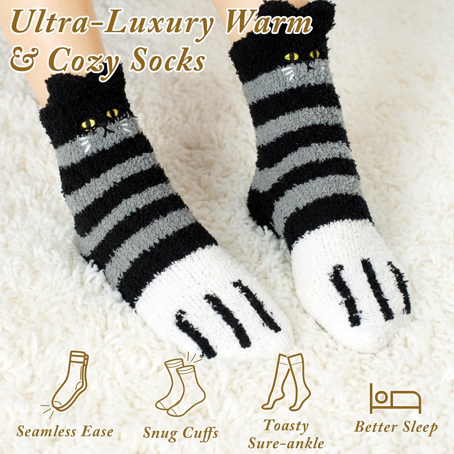 Geyoga 6 Pairs Fuzzy Cat Paw Socks for Women Warm Winter Cat Socks Fluffy Slipper Soft Slipper No-shedding Sleeping Cute Animal Cozy for Birthday Valentine Gifts - Image 5