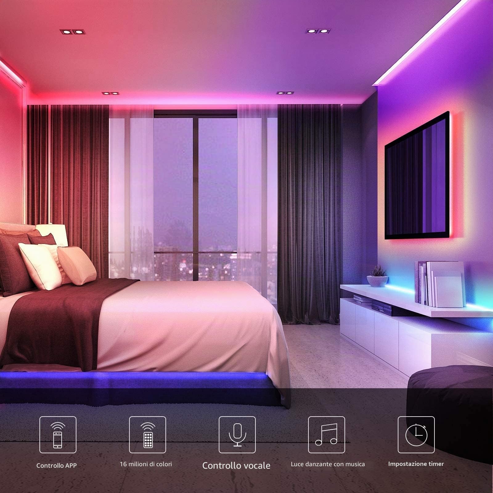 Lepro 5M 24W Striscia LED Alexa con Musica, Strisce LED WiFi Smart Controllo da Voce e APP Intelligente, 16 Millioni Colori RGB, Compatibile con Alexa/Google Home, Telecomando e Controller, 2.4GHz