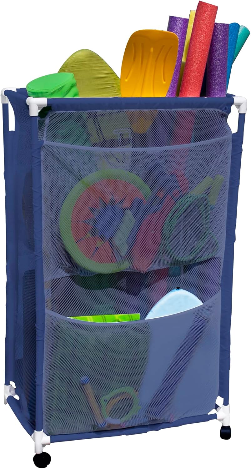 Essentially Yours Slim Rolling Pool Noodle Storage Organizer Bin, Space Saver, (14.4" W x 24.6" L x 42.5" H), Brown Style 428546