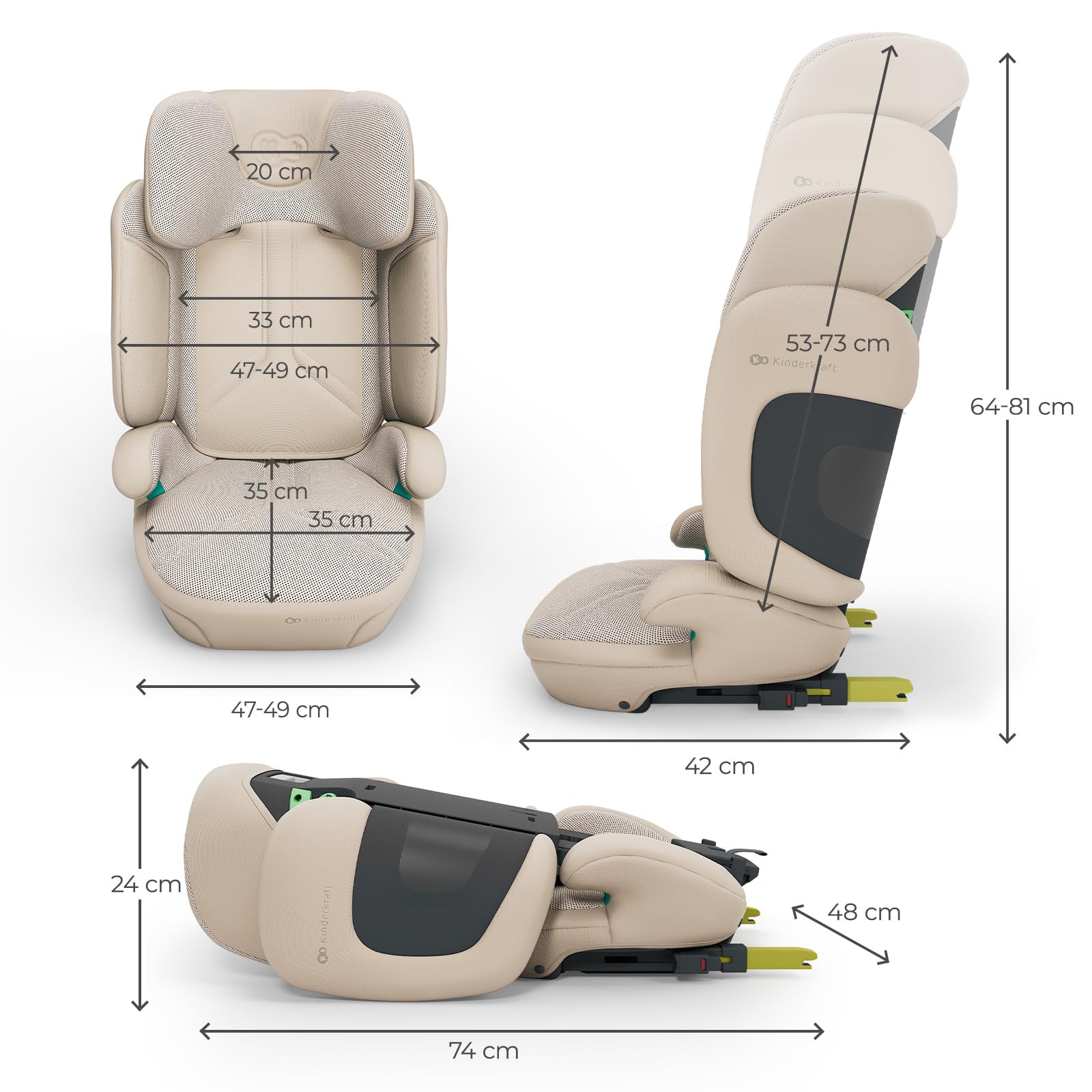 Kinderkraft XPAND 2 PRO i-Size Kindersitz 100–150 cm, mit ISOFIX oder Fahrzeuggurt, höhen- und breitenverstellbar (DUO EXPAND), H-GUARD+ Kopfstütze, SPS Seitenaufprallschutz, faltbar, Beige