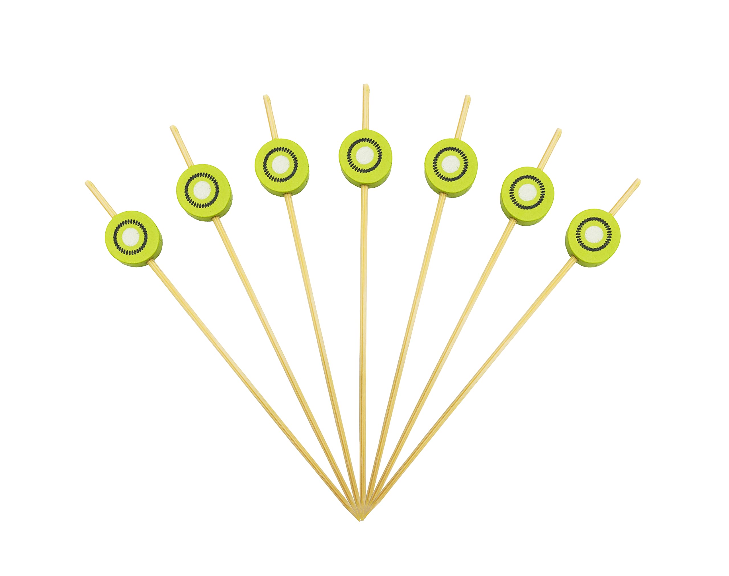 200 Pcs Colorful Cocktail Picks, 4.7 Inch Colorful Fruit Sticks, Disposable Bamboo Toothpicks for Birthday Hawaii Theme Party Supplies (Kiwis)