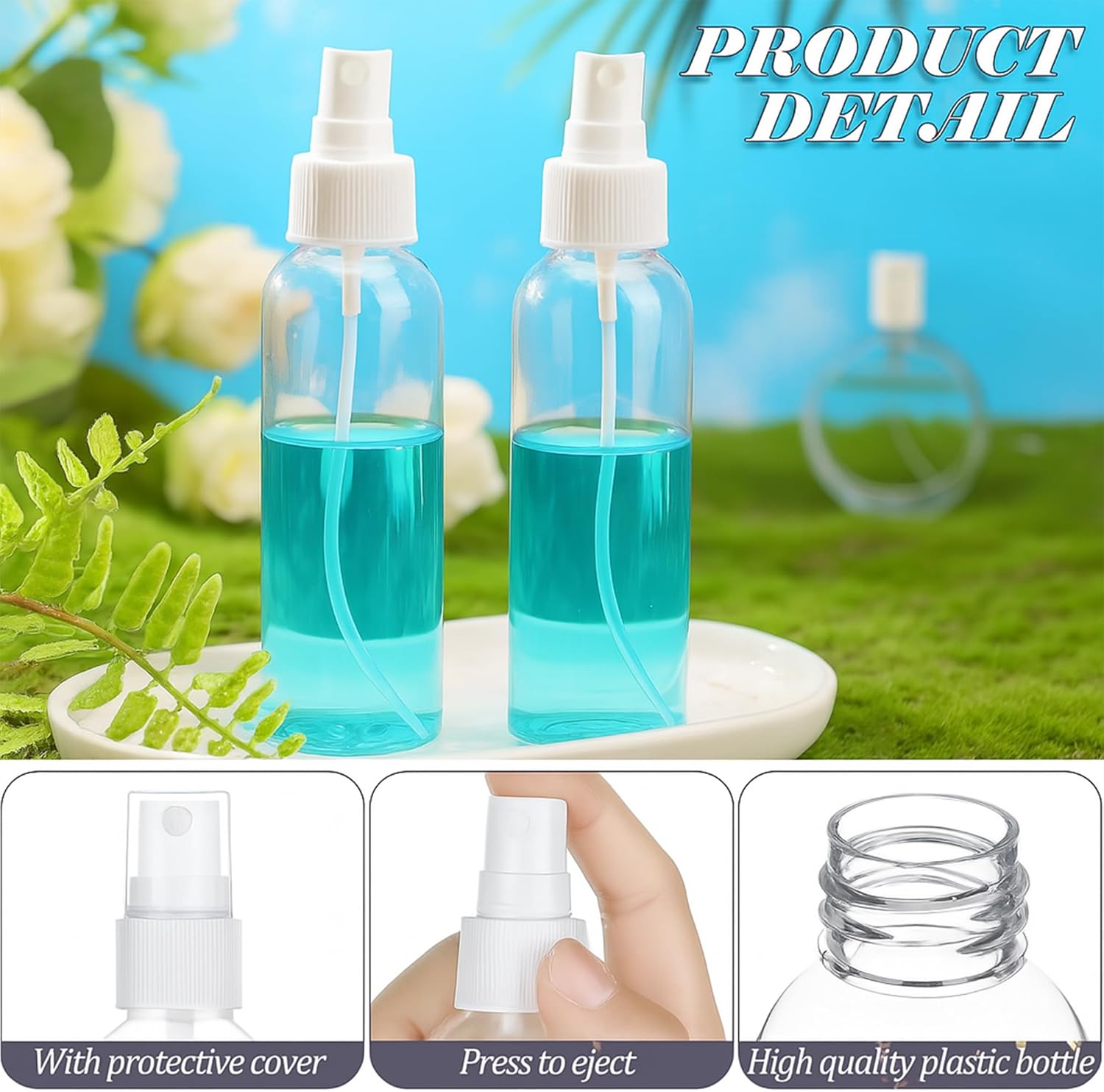 90 PCS 3.4 oz Plastic Mini Spray Bottles with Fine Mist Nozzles for Travel Cosmetic Refillable Perfume and Essential Oil Use(Clear)
