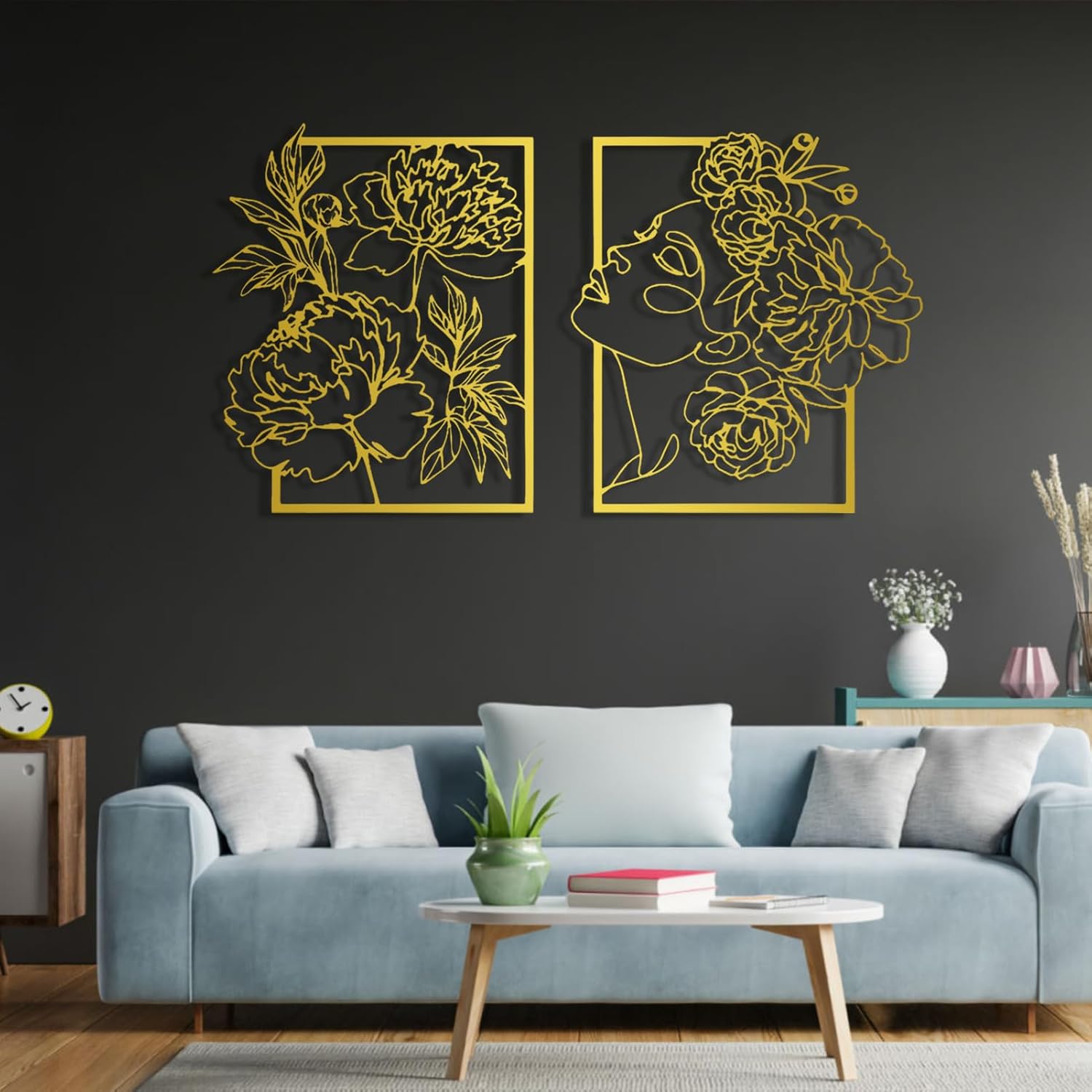 Woman Line Wall Art, Female Line Art Wall Decor, Metal Wall Art Set of 2, Abstract