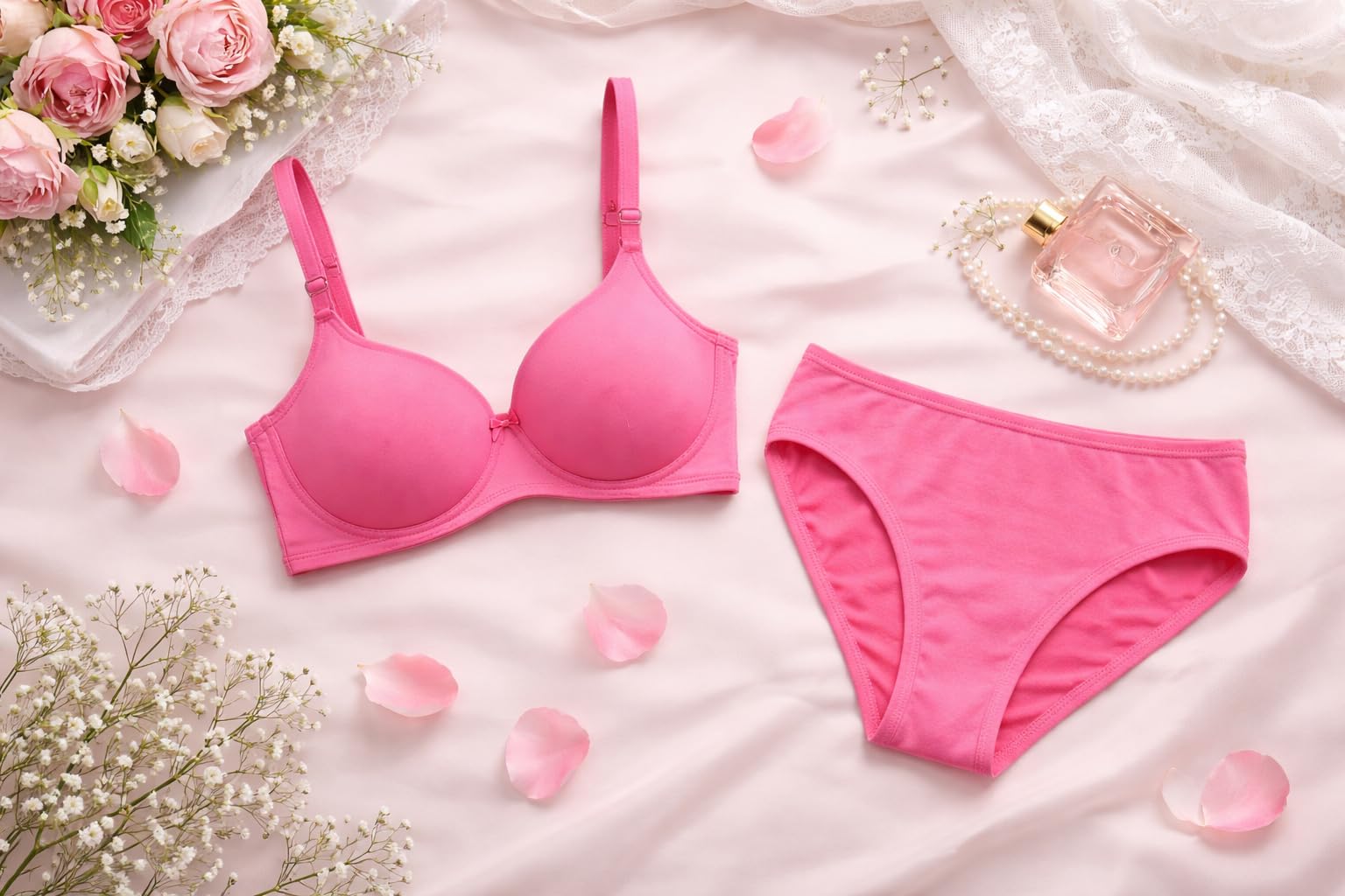 Women Solid Padded Bridal Bra Panty Set Lingerie Set for Honeymoon Daily Use Innerwear Seamed Full Coverage with Matching Hipster Girls & Ladies S-2XL-image-11