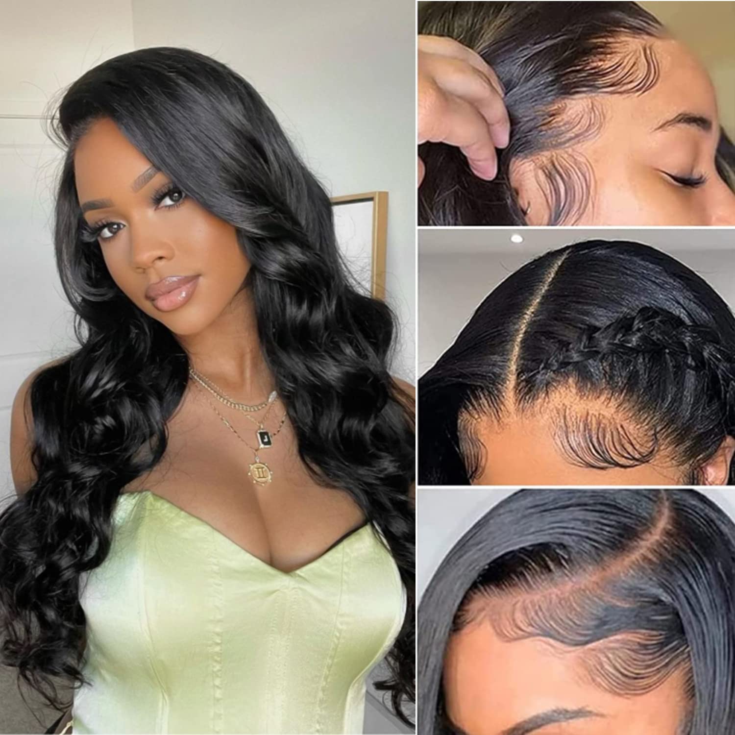 Qmaple 13x6 Lace Front Wigs Human Hair 150 Density HD Transparent Lace Front Wigs for Black Women Body Wave Lace Front Wigs Human Hair Pre Plucked with Baby Hair Natural Hairline (22 Inch)