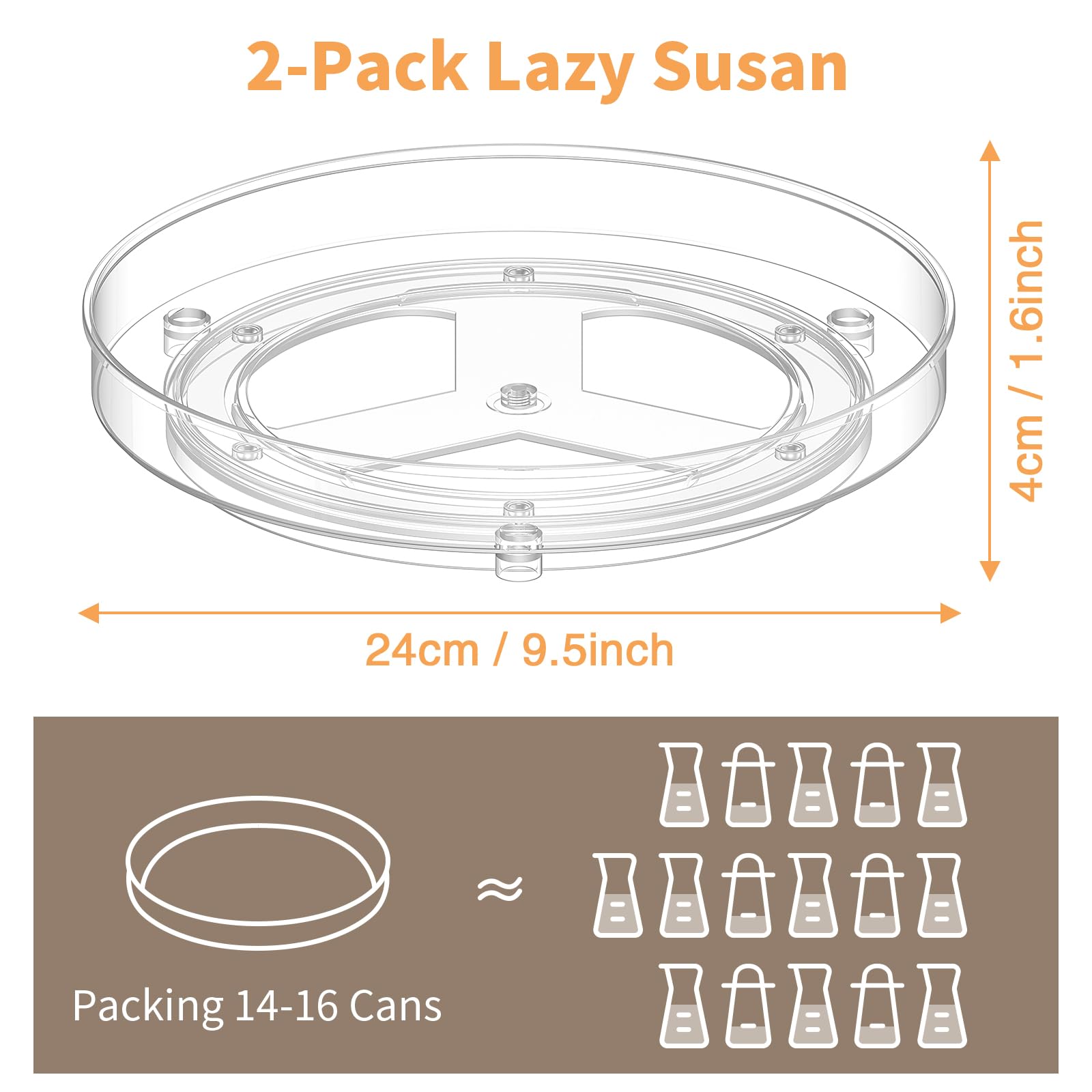 Radikor 2 Pieces Rotating Spice Rack, 24 cm 360° Rotating Kitchen Plastic Shelf, Clear Pantry Organizer, Cabinet Organizer for Condiments, Bottles, Cosmetics, Fruits Product Image 2