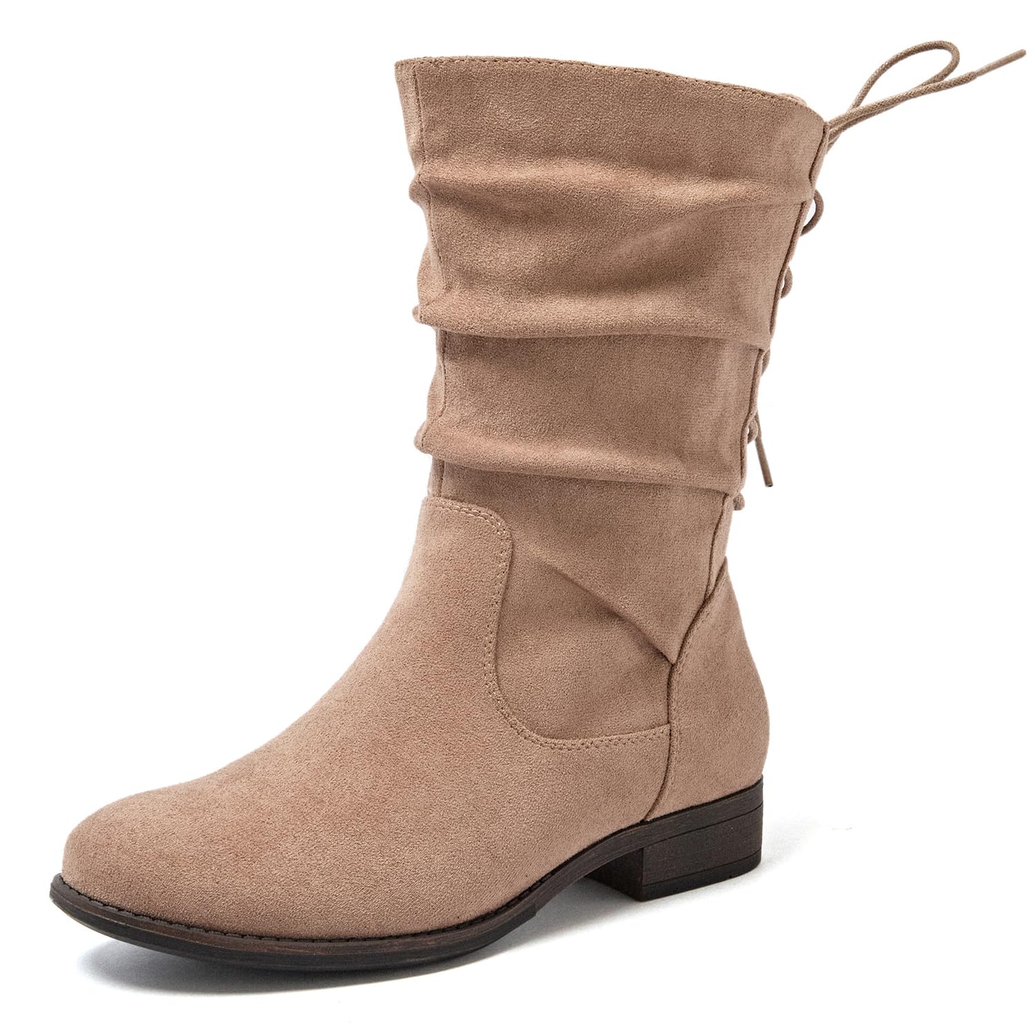 Luoika Womens Wide Width Ankle Boots - Low Heel Side Zipper Slouchy Mid Calf Boots Short Booties