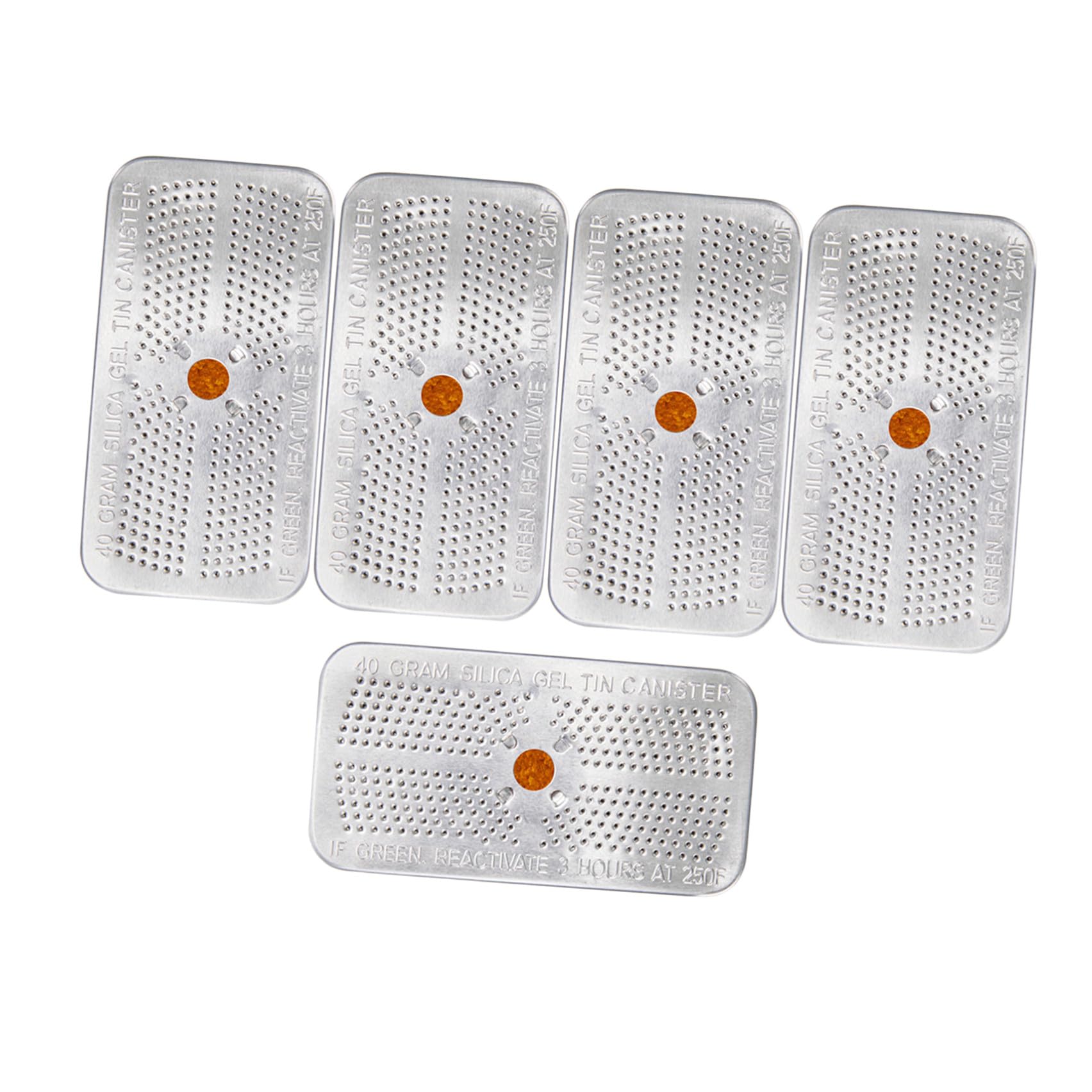 5 Pezzi Essiccante al Gel di Silice 40 Grammi in Contenitore di Alluminio Arancione Riutilizzabile e Assorbitore di Umidità per Armadio e Cassaforte