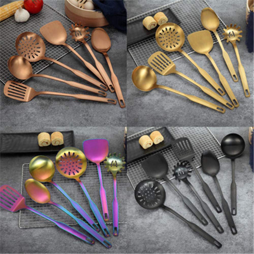 Kookgerei Set Roestvrijstalen Keukengerei Kookgereedschapset 6-Delige Set Gouden Lepel Soeplepel Skimmer Vergiet Keukenaccessoires 1 Set Goud