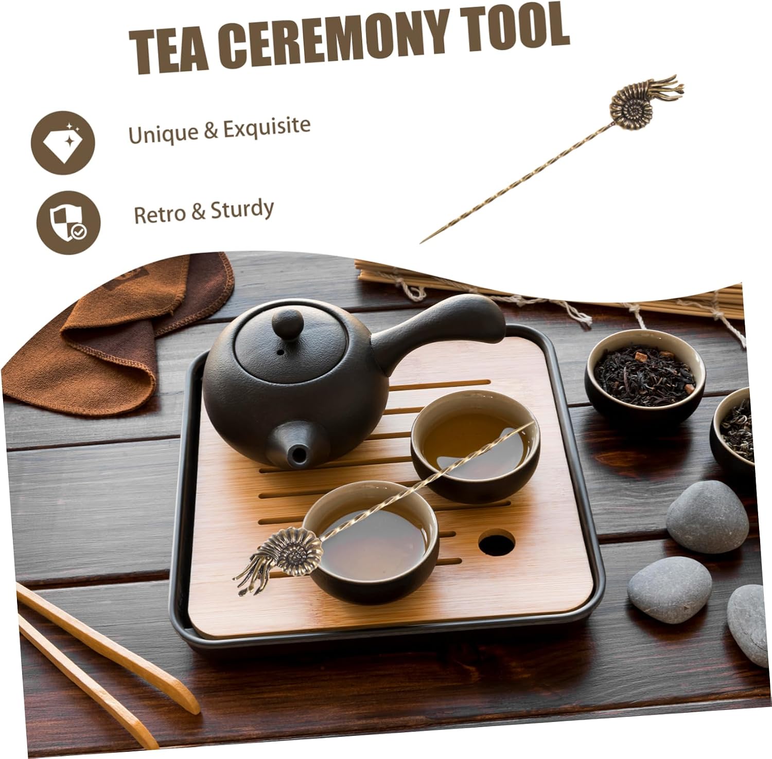 SHOWERORO Brass Tea Needle Tool Vintage Sea Animal Design Multi-functional Tea Accessory for Loose Leaf Retro Style Needle for Ceremony