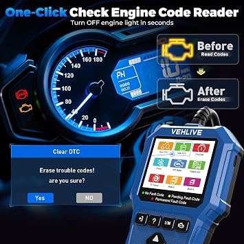 Motorcycle System Diagnostic Measurement Tool, Moto OBD2 Scanner with Voltage Test, Motorcycle Fault Code Reader with Quick Test Compatible for Yamaha, Honda, Kawasaki, Generation, KYMCO, SYM