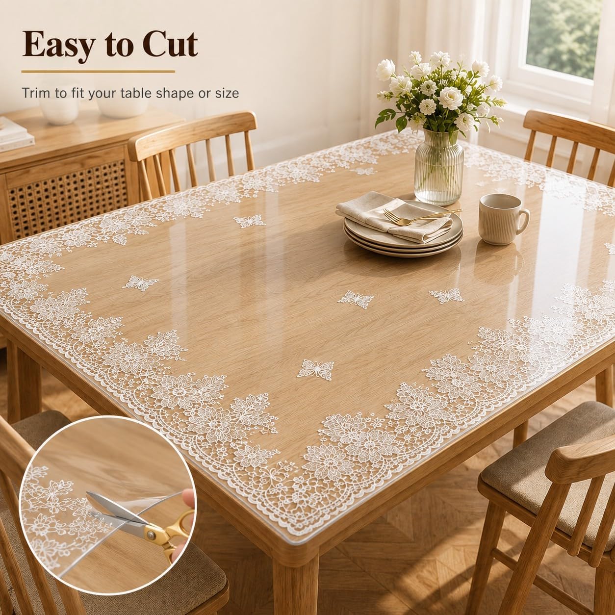 Clear Table Cover Protector with Lace Pattern, 1.5mm Thick Plastic Table Cover, PVC Waterproof Dining Table Protector Non-Slip for Coffee, Dining, Dresser & Nightstand Tops (AD,80x140cm/31.5x55.1 in)