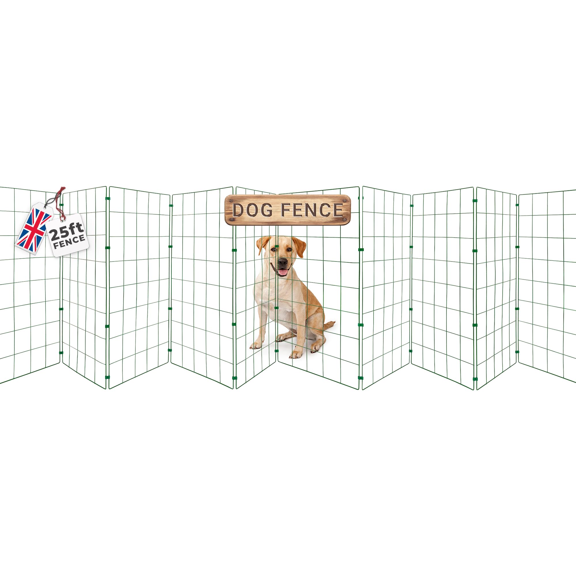 Conka Pets – Outdoor Dog Fence – Wire Garden Barrier for All Sized Dogs – 1 Metre High – 10cmx12cm Mesh Stops Dogs from Jumping - Portable, Strong, Durable and Foldable - Covers 25ft/7.6 Metre Gap