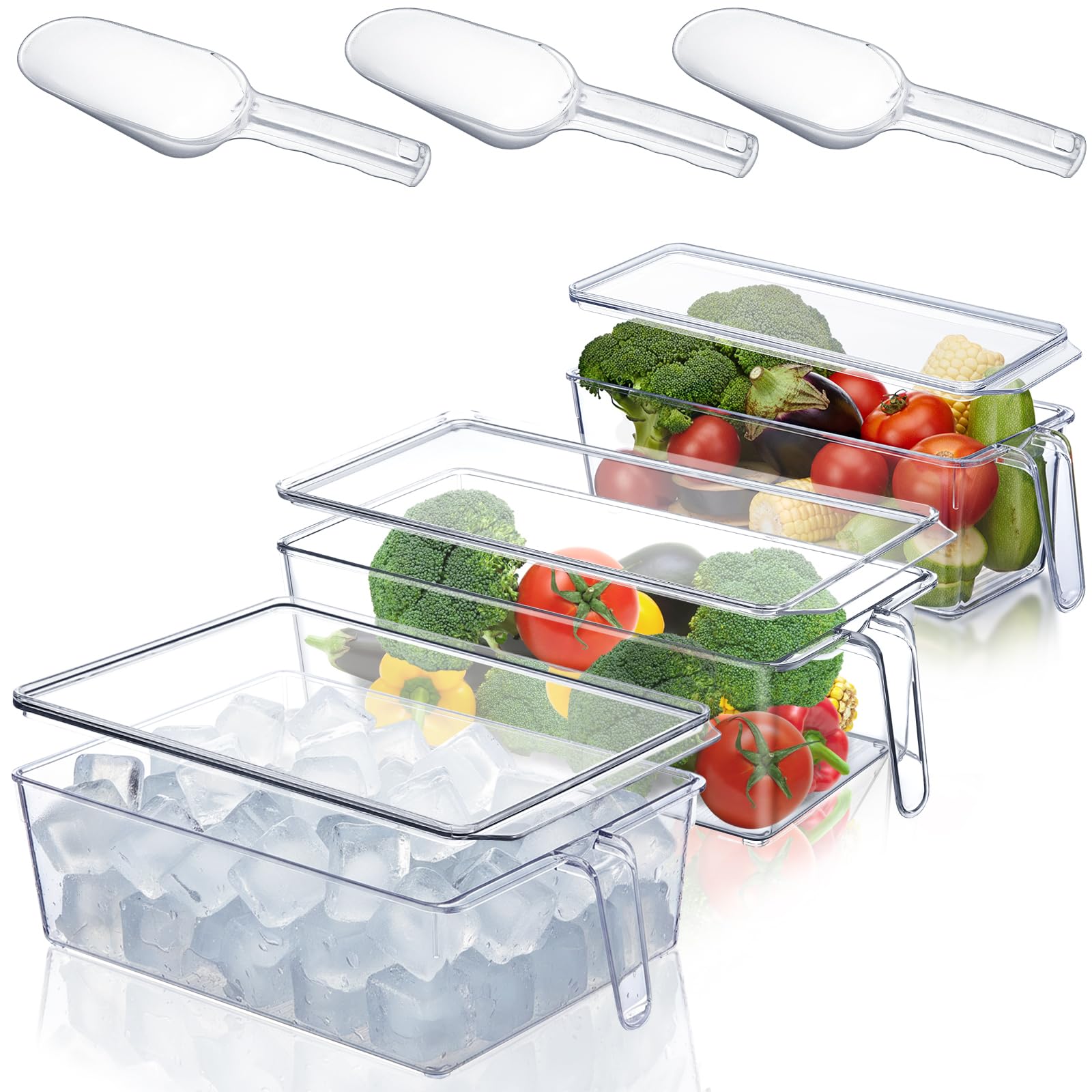 3 Sets Ice Bin for Freezer,12.4 x 8.07,12.4 x 5.91,12.4 x 3.94 Inches