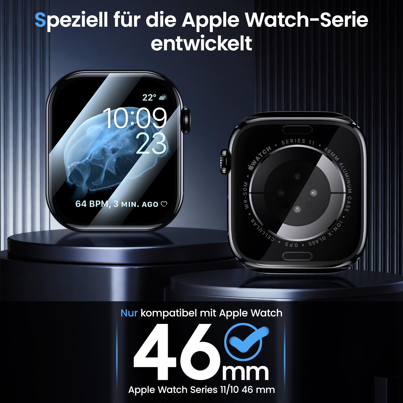 UniqueMe Folia ochronna na wyświetlacz Apple Watch 46 mm, 4 sztuki folii ochronnej do iWatch Series 11/10, bez kurzu i pęcherzyków powietrza, folia HD TPU [łatwa instalacja]