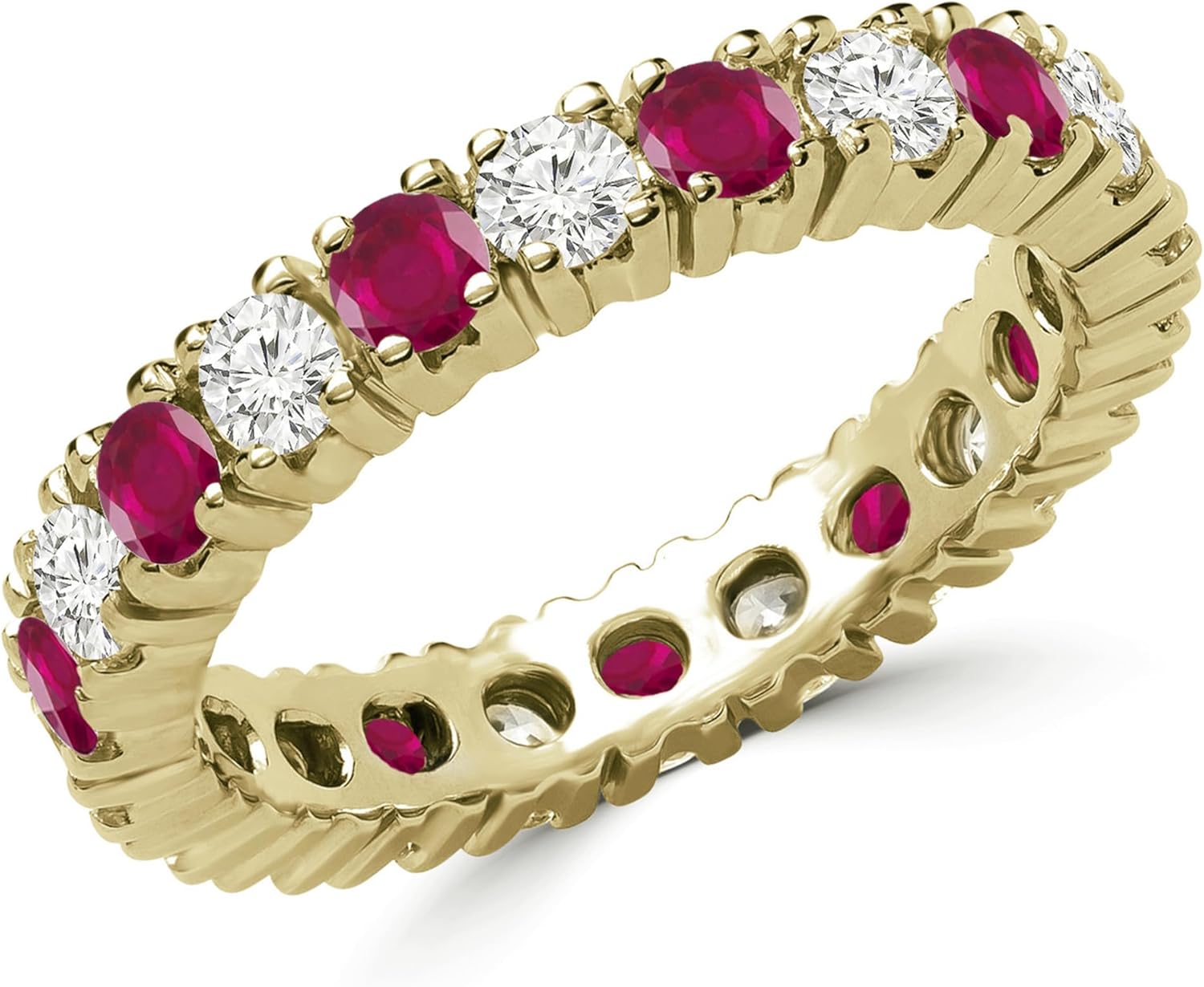 Round Cut Alternate Ruby Diamond Full Eternity Ring For Women, 14K Gold Plated 925 Silver July Birthstone Ruby Full Eternity Wedding Band