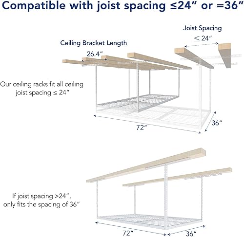 Miniatura 4 de FLEXIMOUNTS - Estante de almacenamiento de techo ajustable de 3 x 6 pies, para garaje, 72 pulgadas de largo x 36 pulgadas de ancho x 40 pulgadas de