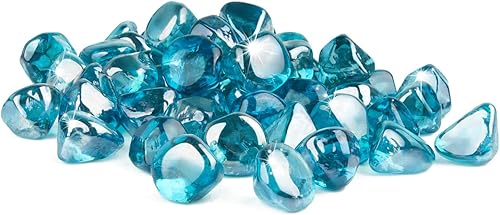 Miniatura 7 de GASPRO Diamantes de vidrio de fuego de 20 libras de 1 pulgada, rocas de vidrio para chimenea de gas y hoguera, azul caribe, alto brillo