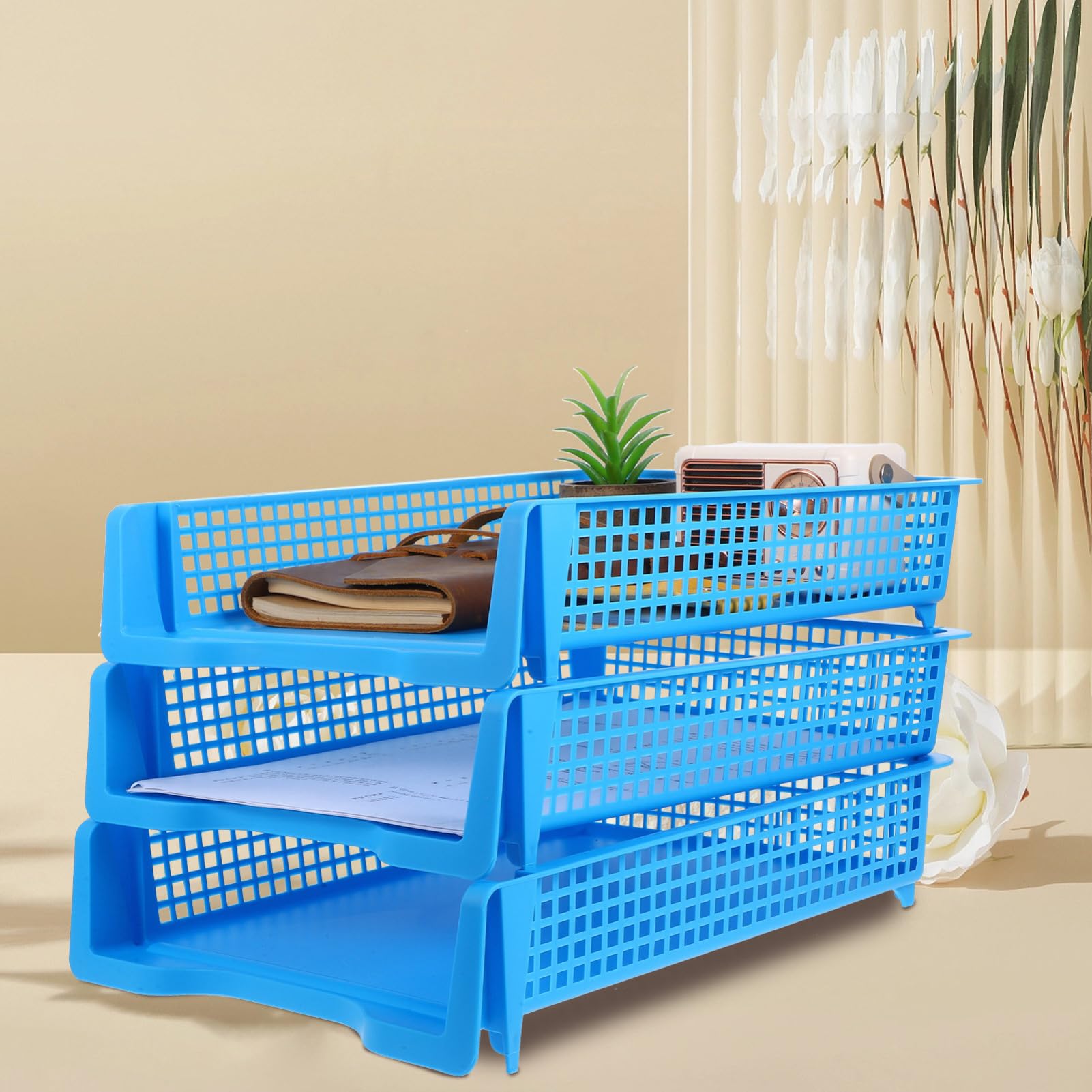 Set 3 Vassoi Impilabili Organizer per Documenti Versatile e Compatto per Scrivania in Plastica per Ufficio e Spazio di Lavoro Moderno