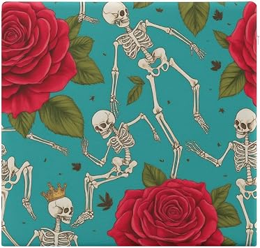 Picnic Blanket Seat Cushion Flower Skeleton Skull, Square Water-Resistant Pillow with Ground Mat, All-in-One Design for Park Outings