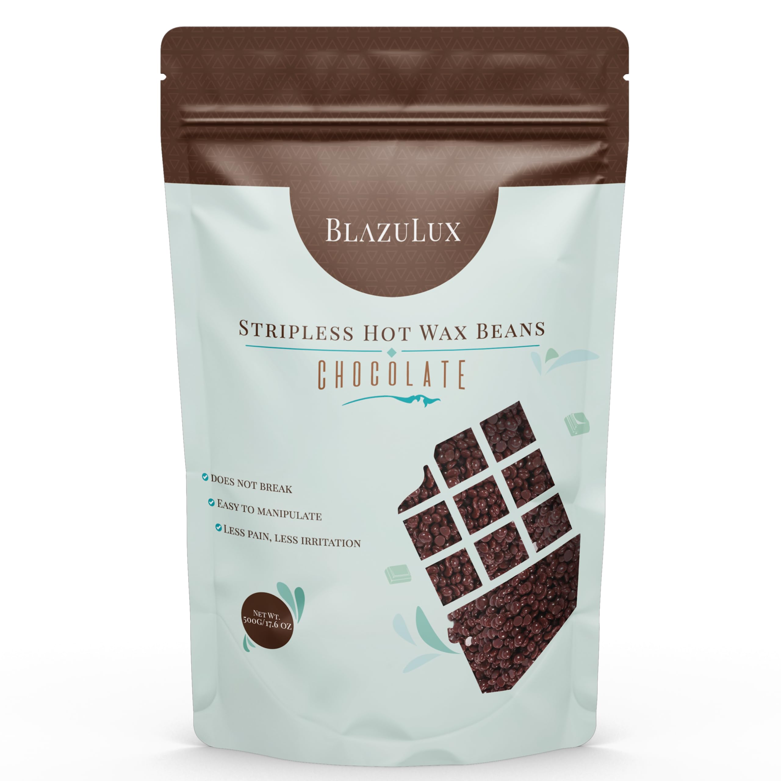 Wax Beads for Hair Removal - Chocolate 500g/17.6 Ounce, stripless hard Wax Beans for Brazilian Bikini, Face, Eyebrows, Underarms, Arms, Chest, Back, Legs (Chocolate, 17.6 Ounce) Chocolate 17.6 Ounce (Pack of 1)