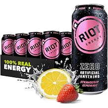 RIOT Energy Drink, Strawberry Lemonade, 160mg Caffeine, 16 Fl Oz, 12-Pack