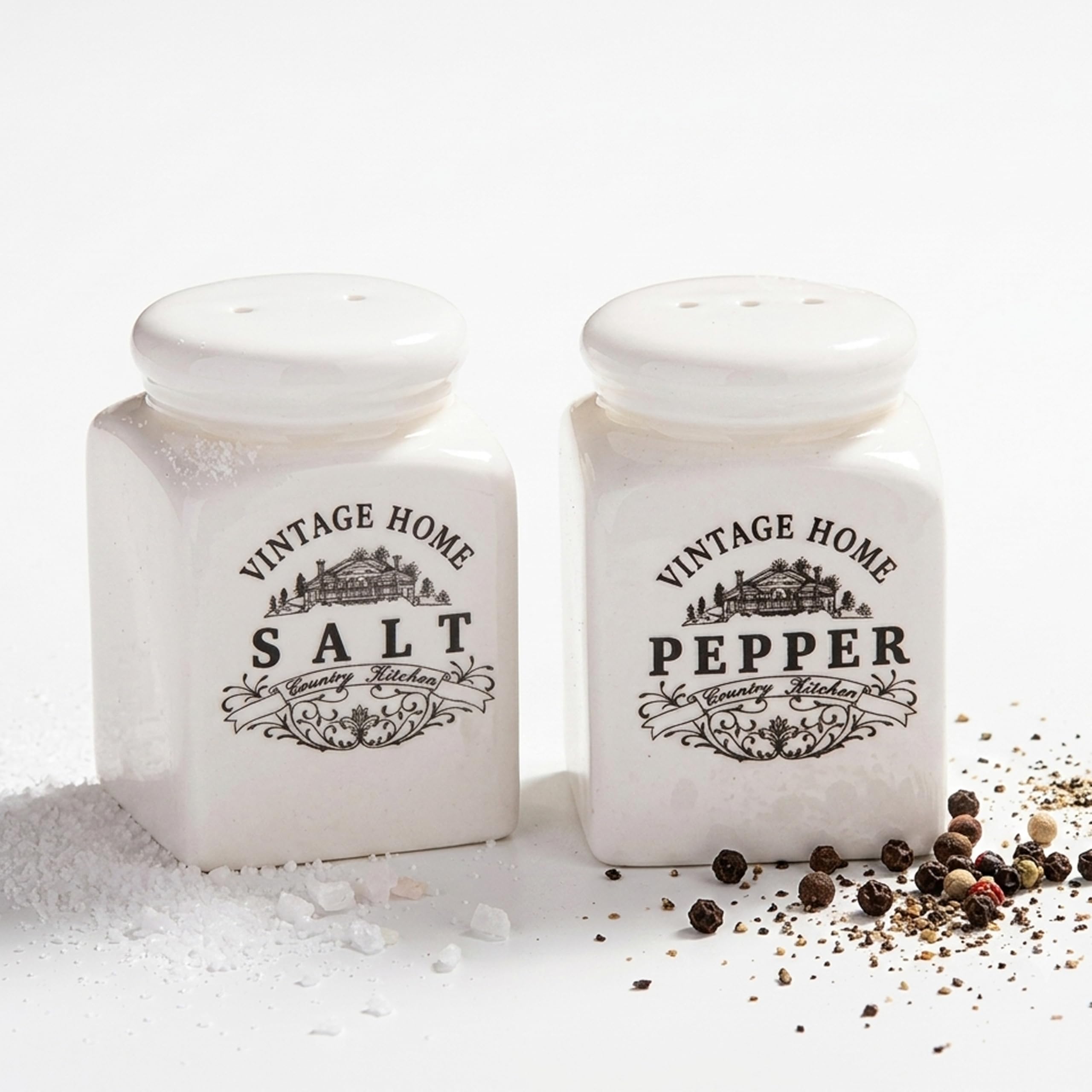 Premier Housewares Vintage Cream Salt & Pepper Shaker Set - Reusable Dolomite, Easy-Fill, Eco-Friendly & Durable 5X5x8 Cm