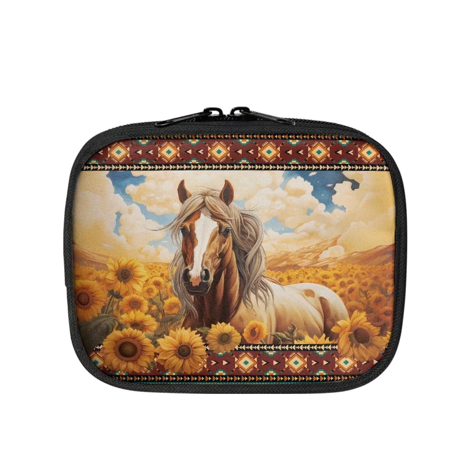 Uorisanigo Mini First Aid Kit Organizer Empty Aztec Horse Portable First Aid Pouch Hard Shell Medical Kit for Car Home Office Travel Camping Sports Outdoor School First Aid Supplies Survival Kit