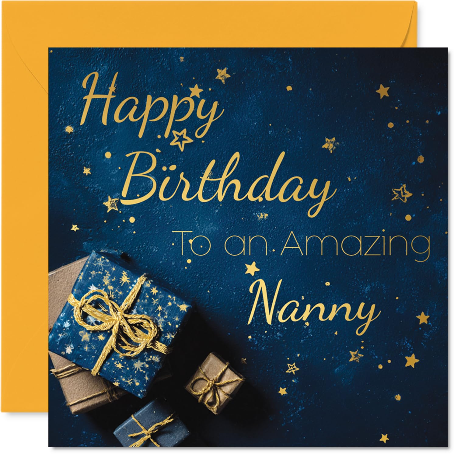 Gold Nanny Birthday Card - Golden Gifts - Happy Birthday Card for Nanny from Grandson Granddaughter, 145mm Golden Bday Greeting Cards