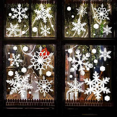Miniatura 7 de Ivenf Decoraciones navideñas para interiores, 8 hojas de copos de nieve extra grandes para ventanas de cristal, copos de nieve de cristal blanco