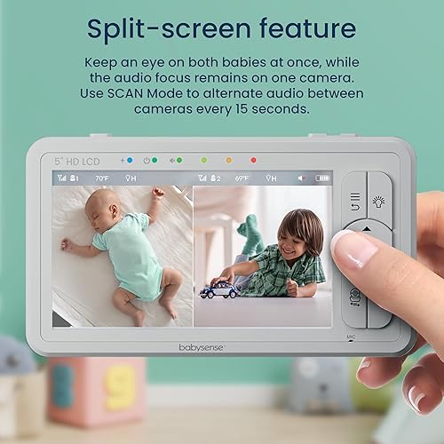 Miniatura 2 de Babysense Monitor de bebé de video 2 en 1 con 2 cámaras HD y pantalla HD de 5 pulgadas con máquina inteligente de luz y sonido de ruido blanco para