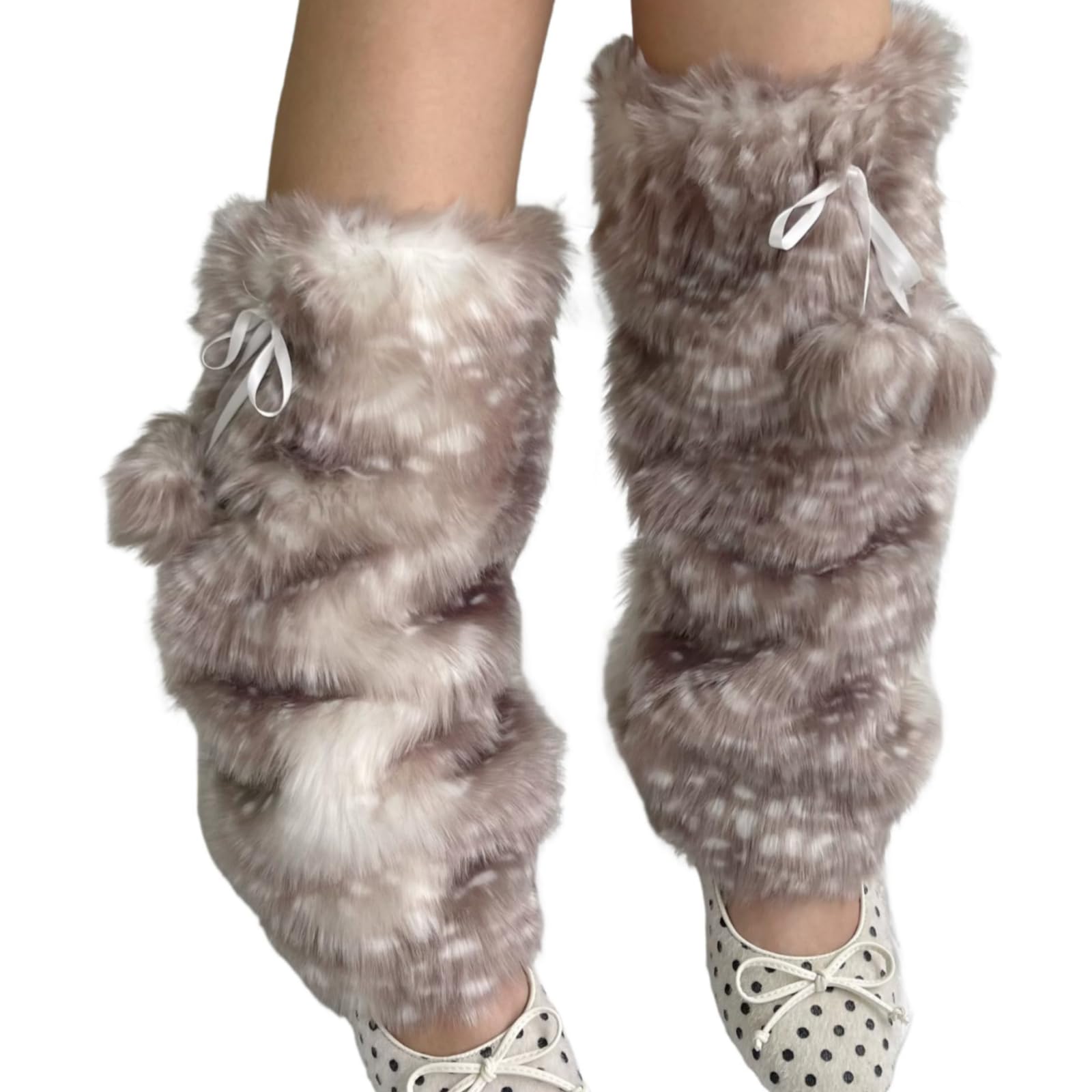 Womens Fluffy Faux Fur Leg Warmers Y2k Deer Print Thicken Soft Y2k Comfort Cozy Fuzzy Long Boot Cuffs