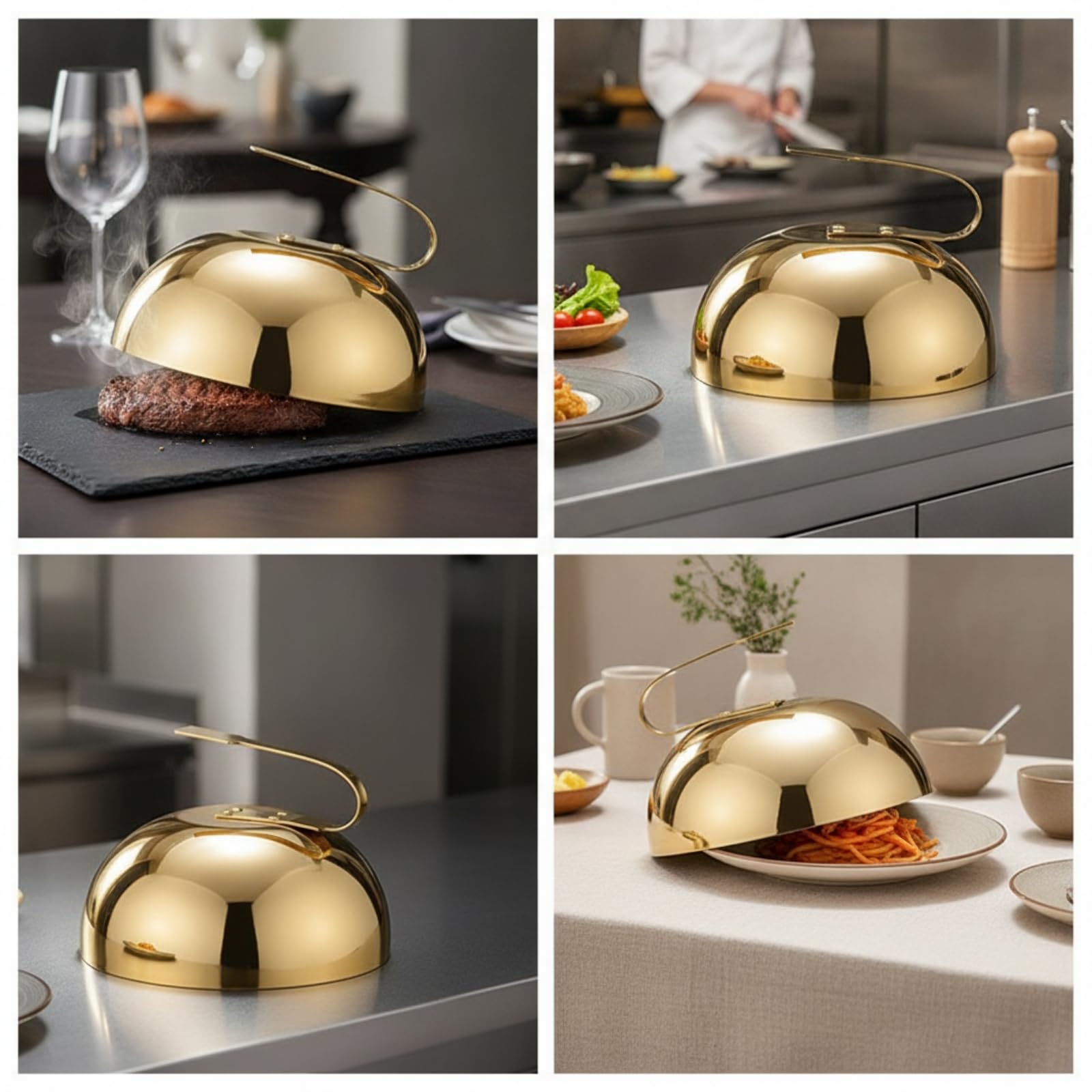 rockible Copripiatto a Cloche Antiruggine Cupola Coprivivande Facile da Pulire Coprivivande a Cupola per Ristoratori, Buffet, Ristorante, Argento