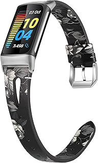 Wearlizer Compatible with Fitbit Charge 5 Bands for Women Men, Slim Leather Band Thin Watch Replacement Strap Wristband Accessories for Charge 5, White Floral
