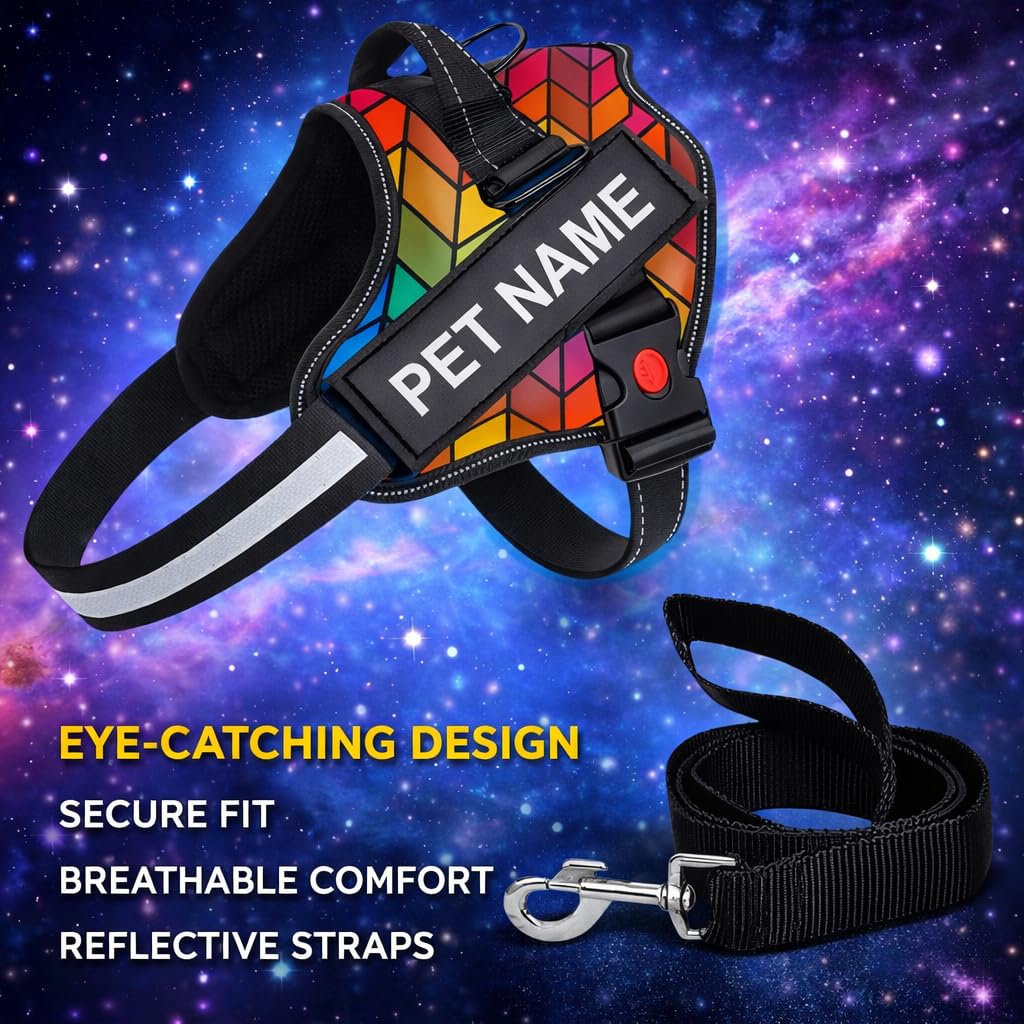 Berlin's PET ACCESSORIES Pettorina per cani personalizzata con nome e numero di telefono, gilet antitiro, pettorina riflettente a prova di fuga, toppe personalizzate con retro a gancio (arcobaleno, M