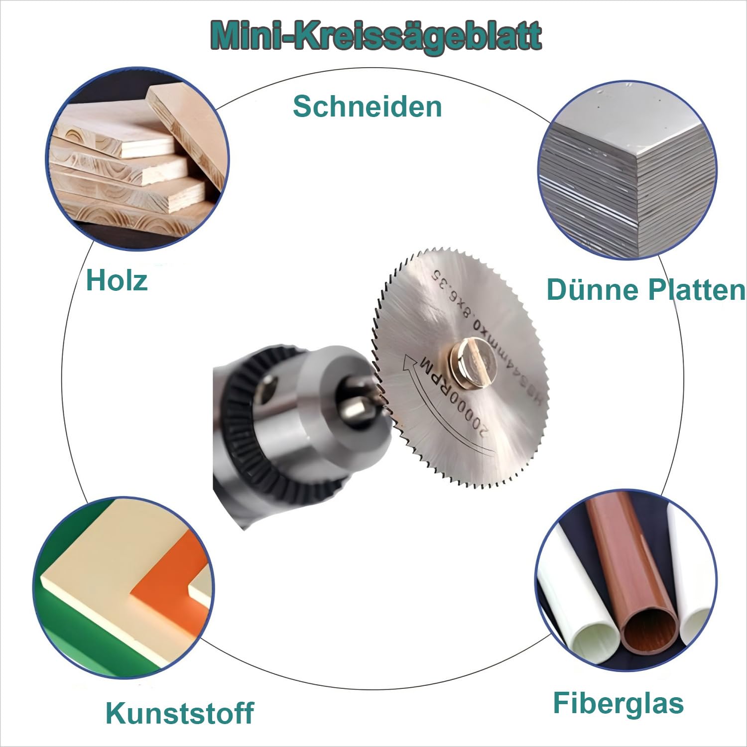 Set di 8 lame circolari, lame in acciaio ad alta velocità per utensili rotanti, lame in acciaio circolare HSS per utensili multifunzione per tagliare legno, plastica e metallo