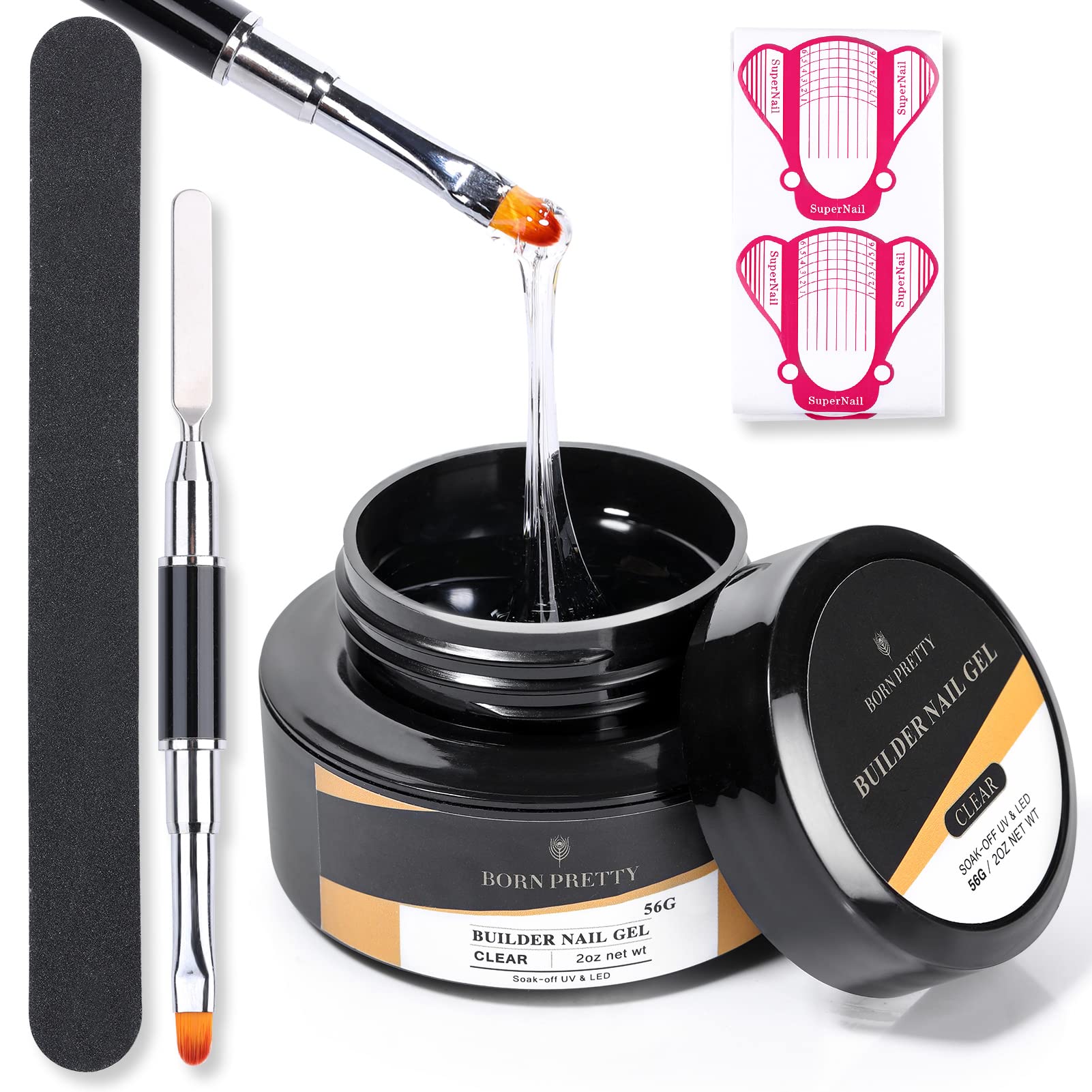 Born PrettyBuilder Nail Gel 56g Quick Building Nail Gel Structure Gel UV Gel Clear Builder Strengthening Gel and for Nail Tips Finger Extension Poly Glue Nail Art UV Builder Quick Gel