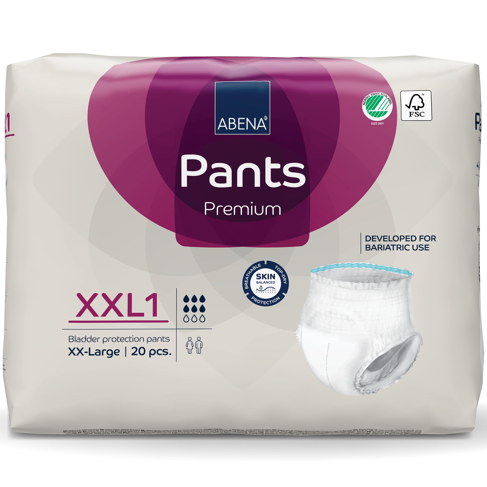 Abena Pants XXL1 Incontinence Pants, Large Capacity Incontinence Pants for Men and Women, Breathable and Comfortable with Fast Absorption, Discreet Incontinence Pads, 60-80" Waist, 1450ml, 20PK