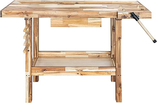 Miniatura 10 de Olympia Tools Banco de trabajo de madera de acacia de 48 pulgadas con cajón, capacidad de peso de 330 libras, mesa de trabajo de madera portátil