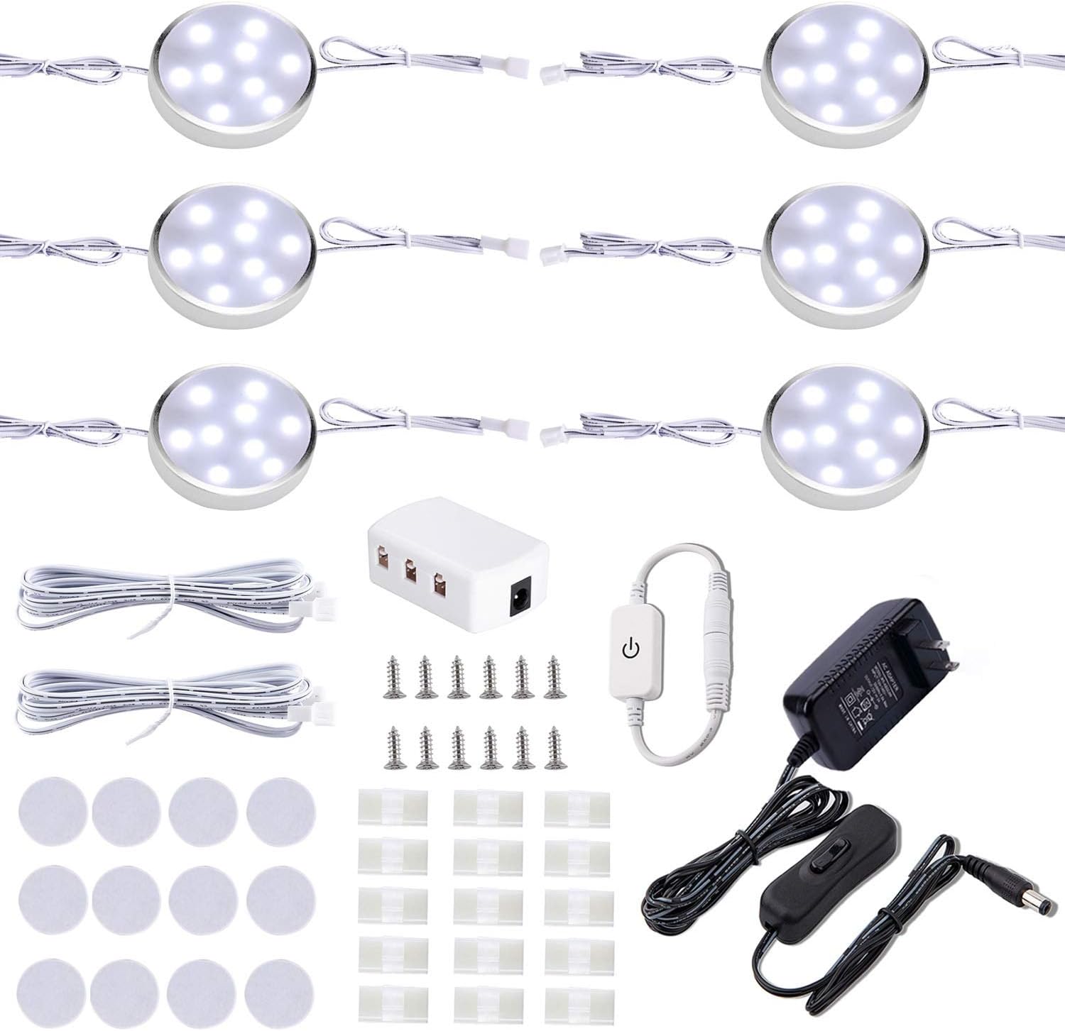 LABOREDUCER LED Under Lighting Kit, 6 Pack Linkable Puck Lights