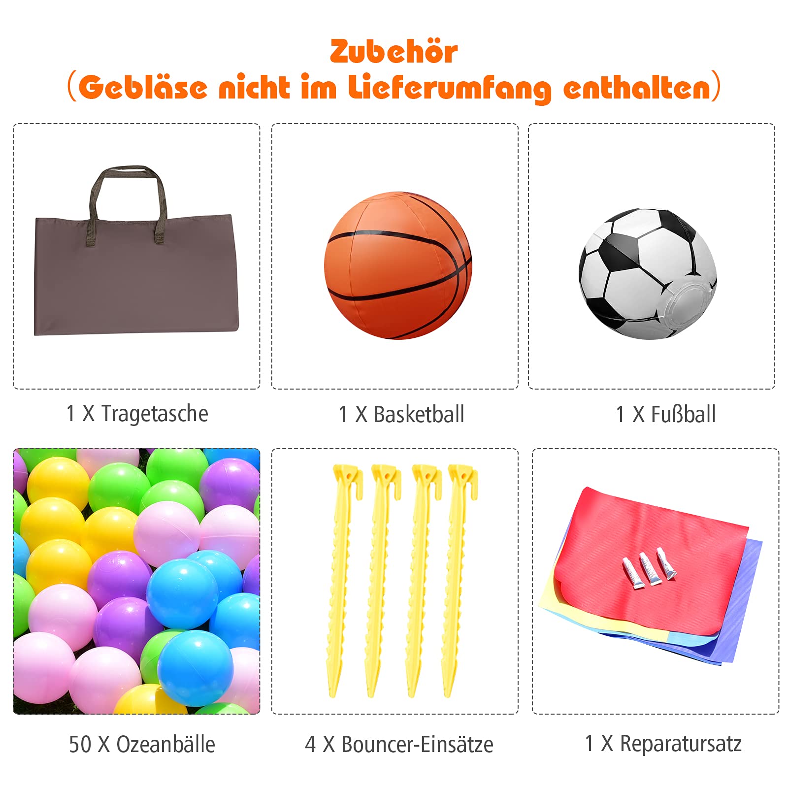 COSTWAY Kinder aufblasbare Hüpfburg, Hüpfburg mit Rutsche, Ballgrube, Reparaturflicken, Aufbewahrungstasche, Kinder-Hüpfburg für Hinterhof, Indoor & Outdoor-Einsatz 270x240x196cm
