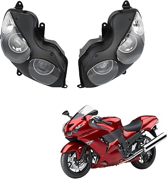 مجموعة مصابيح أمامية للدراجات النارية متوافقة مع Kawasaki Ninja ZX14R ZX-14R ZZR 1400 2006-2011 غطاء المصباح الأمامي شفاف