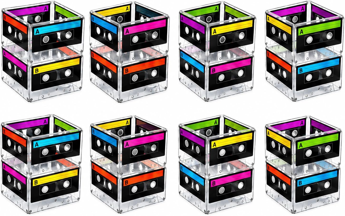 Cassette Tape Bucket Centerpiece (8 Pack) 80s Party Supplies, 90's 80s Theme Birthday Party Decoration Cassette Tape Table Decor, Retro Hip Hop Pop Music Party for Adults & Kids