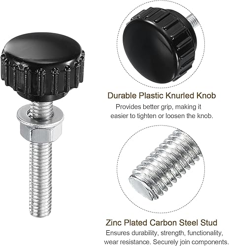 Miniatura 142 de uxcell Juego de 4 perillas moleteadas, tornillos de pulgar con tuercas y arandelas, rosca macho métrica M6 x 1.378 in, cabeza de plástico de 0.984