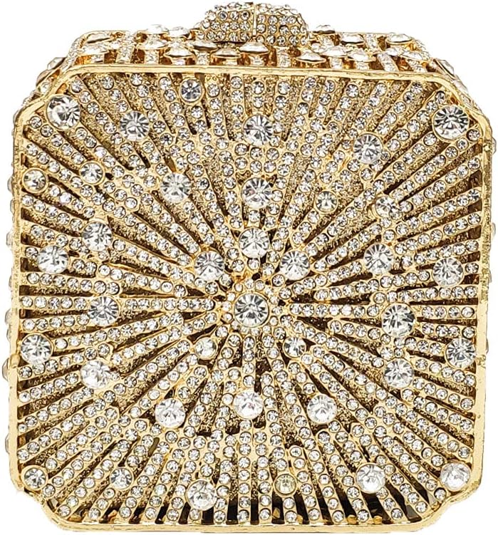 Boutique De FGG Women Metal Box Crystal Clutch Purse Evening Bag Wedding Bridal Rhinestone Handbags Party Clutch Bag,Mini