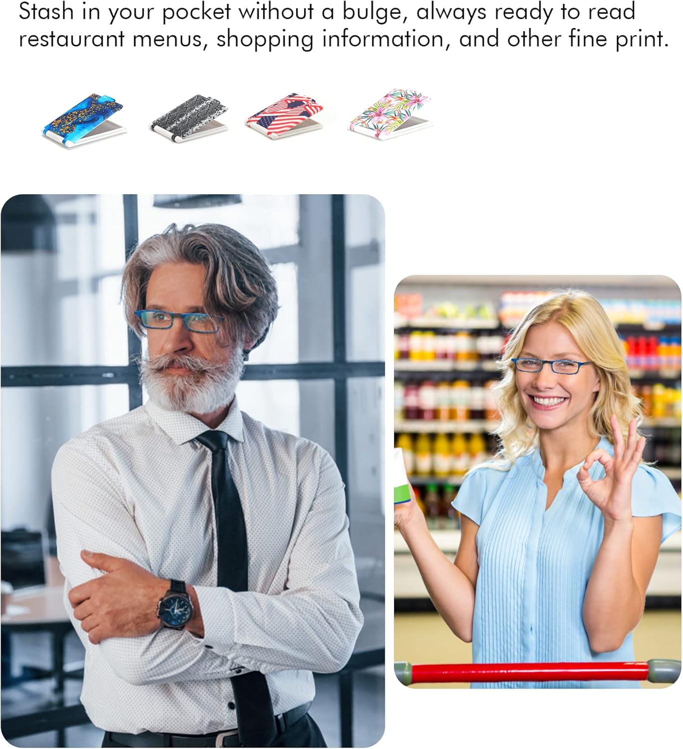 Missfive Modern Folding Reading Glasses For Women Men Blue Light Blocking, Anti UV/Eyestrain Fashion Pattern Print, Foldable Thin Lightweight Portable Readers Pocket Travel Eyeglasses,1.50x,Blue - Image 3