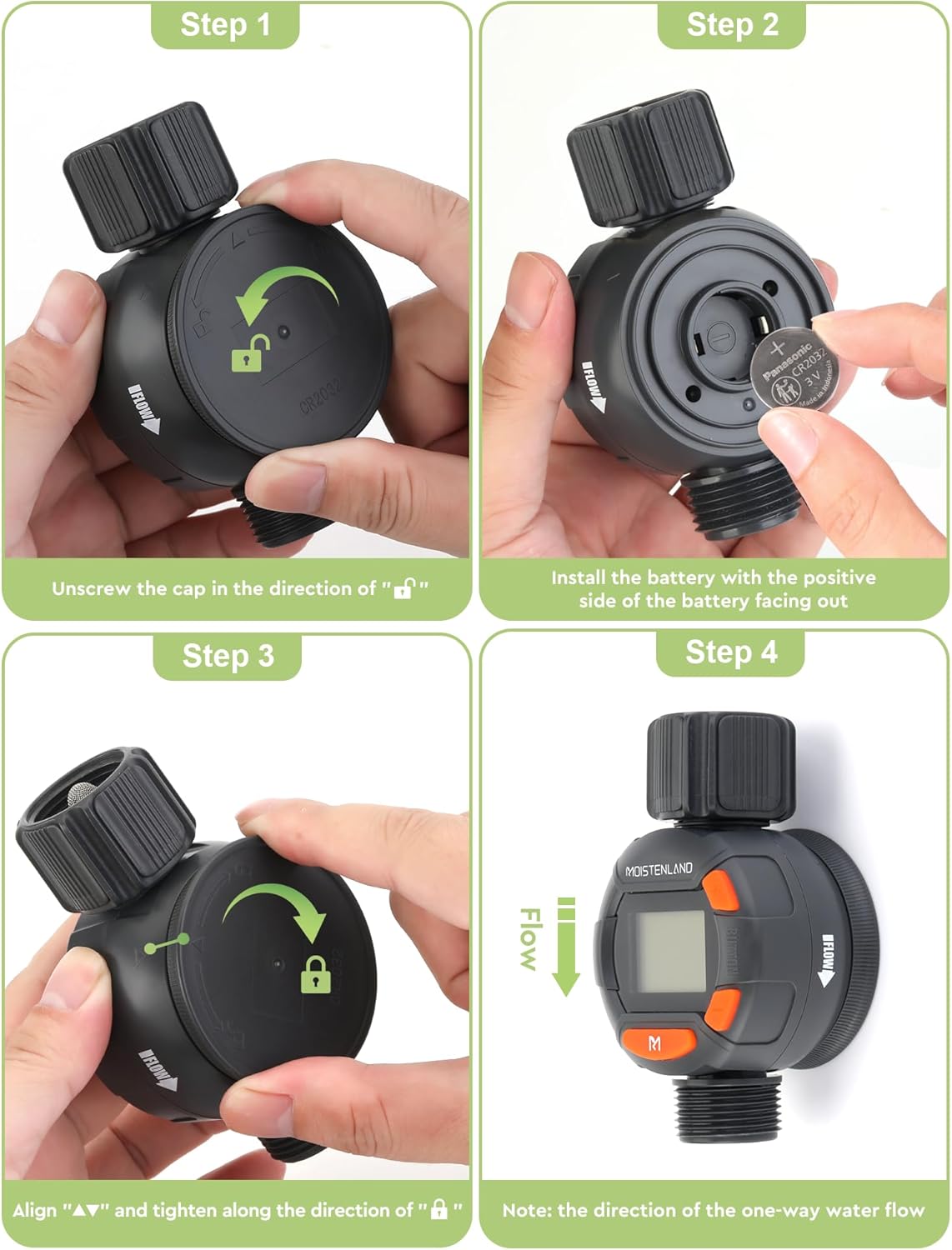 Moistenland Water Flow Meter, Water Meter, Standard 3/4 Thread, High Accuracy and IP6X Waterproof, Water Meter for Garden Hose/RVs/Lawn/Nozzle Sprayer