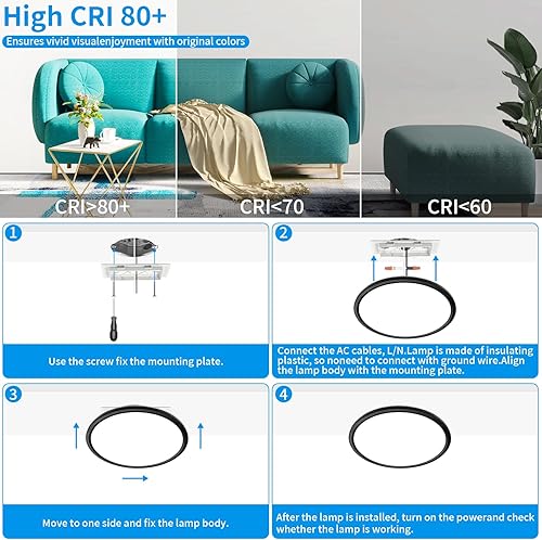 Miniatura 5 de Lámpara LED de techo empotrada de 7 pulgadas, luz LED plana de 18 W para techo 6000 K, blanco brillante, equivalente a 100 W, 1800 lm, montaje en