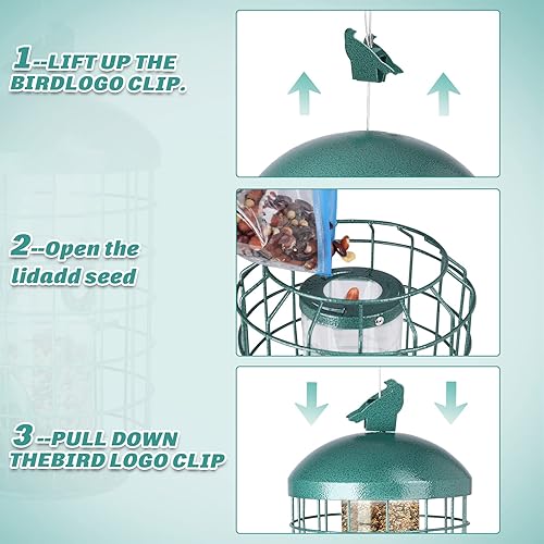 Miniatura 3 de Yinns Comedero de metal enjaulado para pájaros para exteriores, a prueba de ardillas, 2 libras, alimentador de tubo de alimentación para pájaros