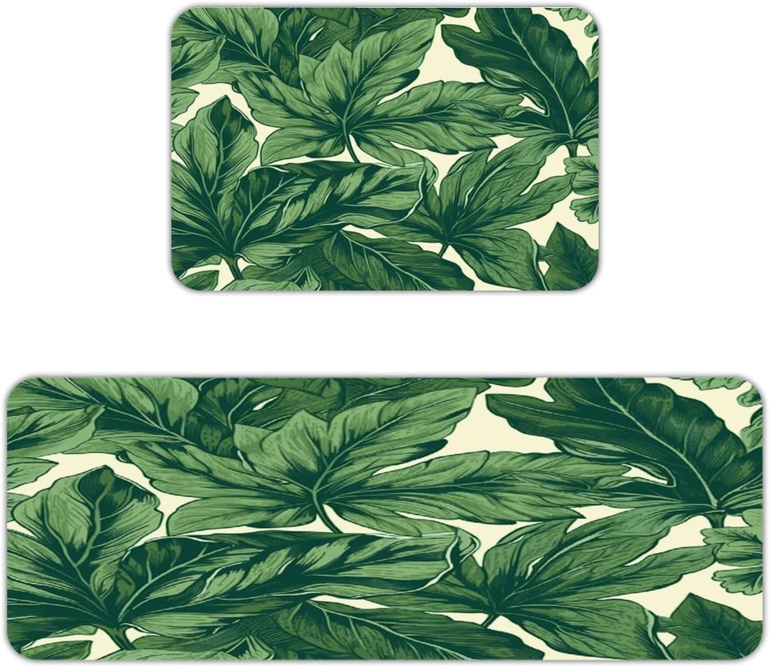 Green Foliage Botanical Kitchen Mats with 2PCS Non-Slip Washable,Kitchen Rug Heavy Duty Durable, Floor Mats for Kitchen,Office,Sink,Laundry